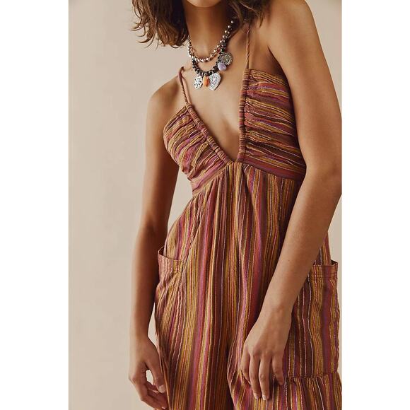 Free People Womens XS Sundaze For Surfin Jumpsuit Striped Beachy Boho Gyspy - Picture 3 of 12
